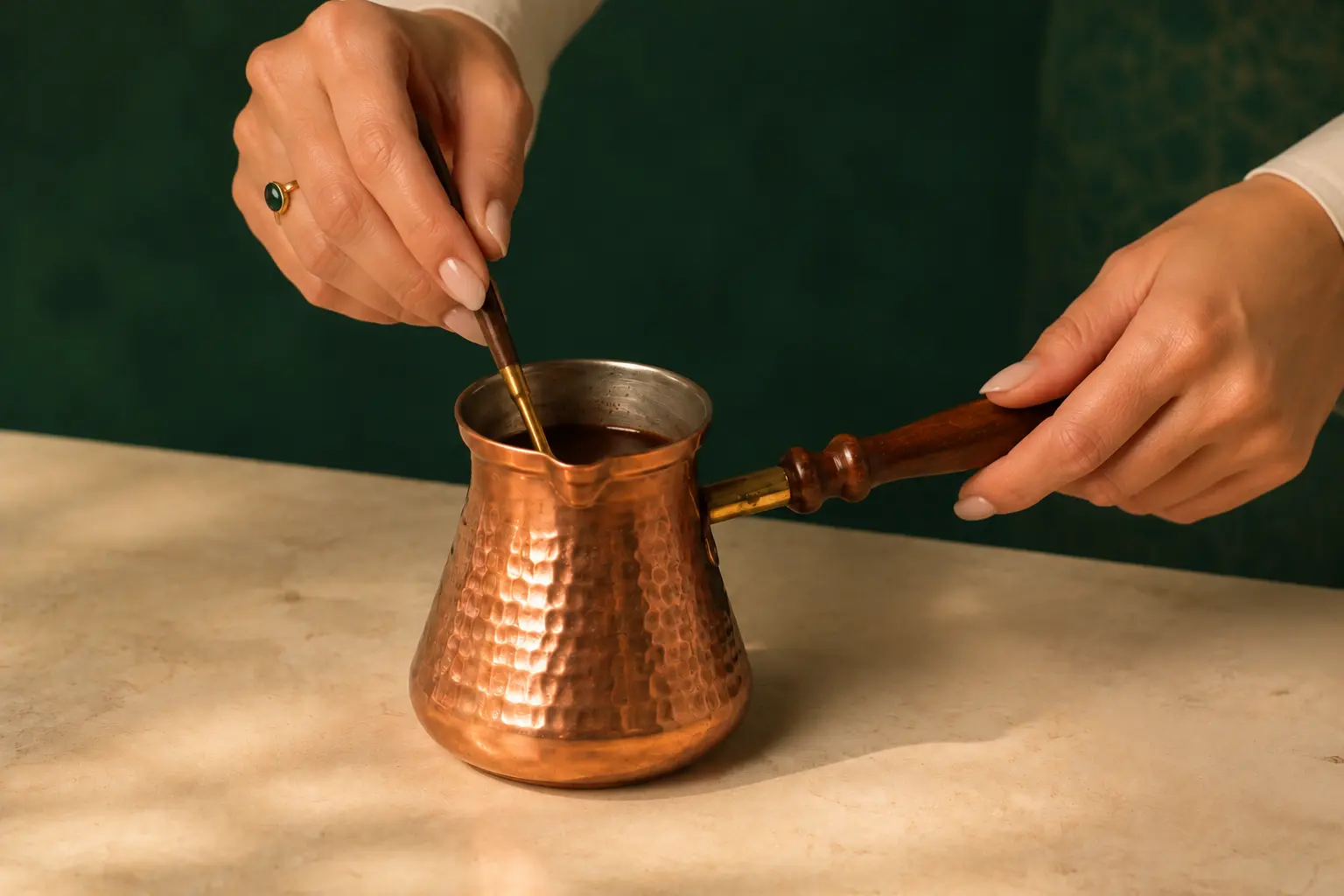 Coffee being stirred before heating