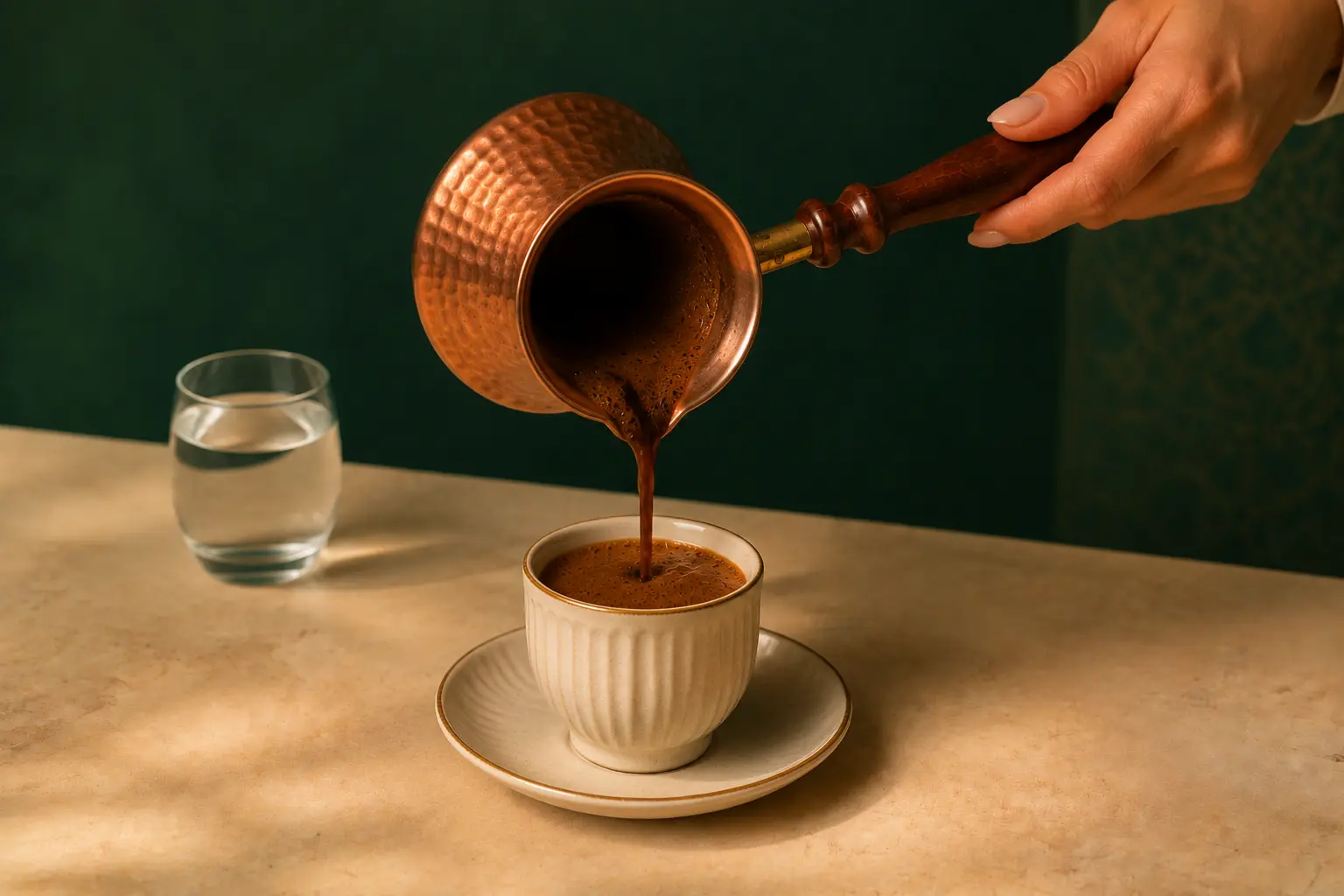 Finished Turkish coffee being poured